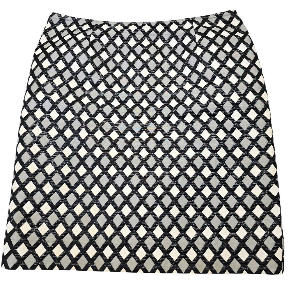 Don Caster Collection Black Ivory Mini Skirt Size 6 Geometric Stripes Slit Women